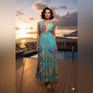 Anthropologie Me 2 Magic Floral Maxi Dress Tropical Resort-wearViscose M Summer